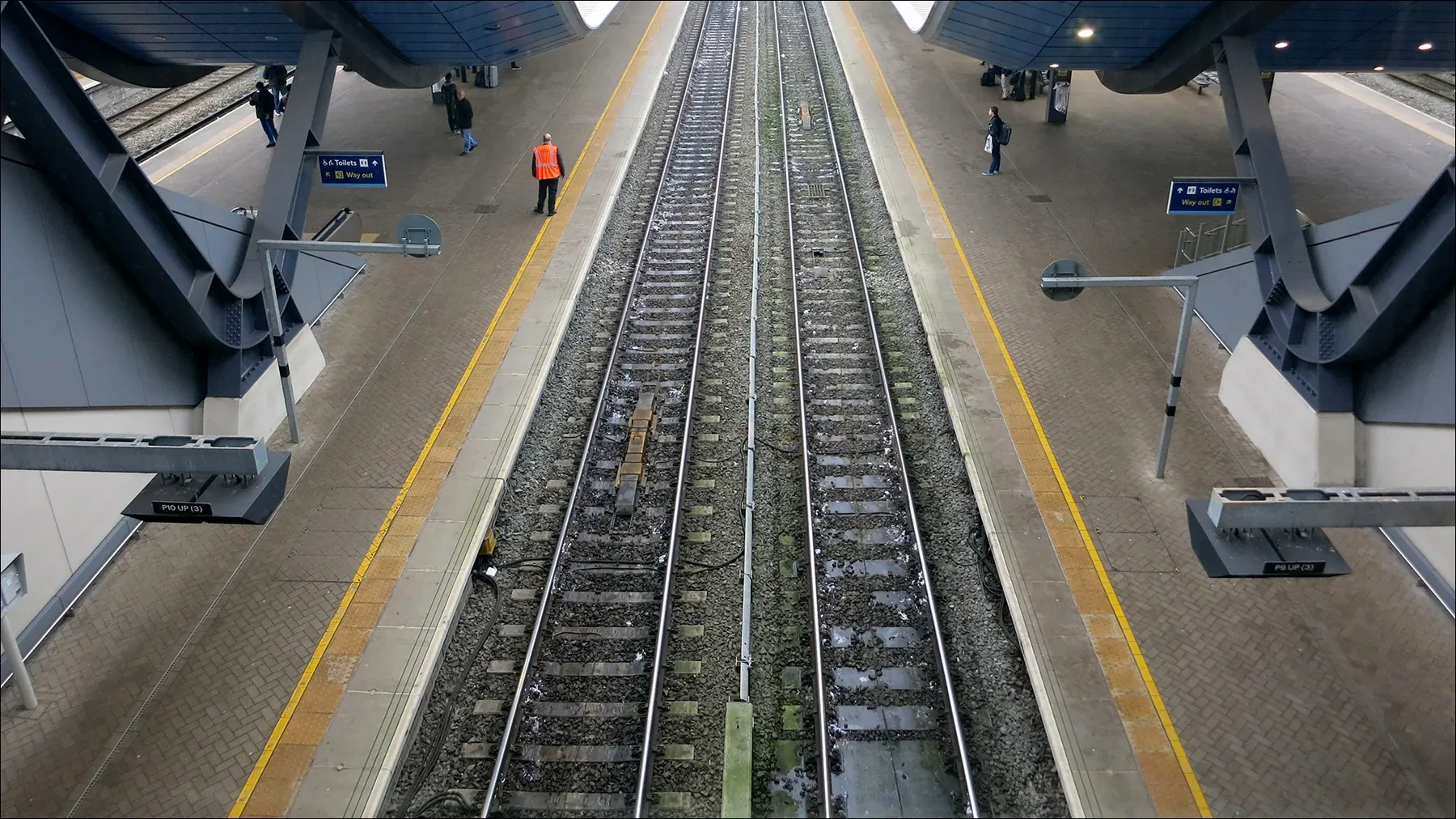 Aerial view of train station platform